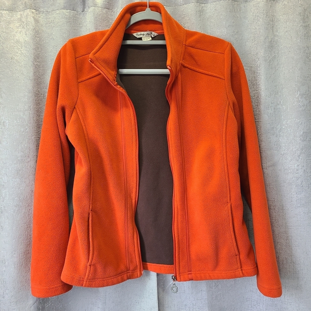 Women's Orange Fleece Jacket Full Zip Size M